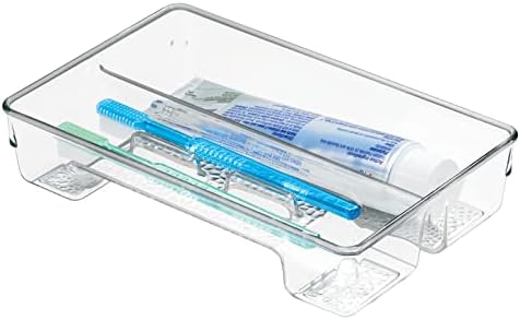 mDesign Plastic Toothbrush Holder, Storage Organizer Bin for Bathroom Vanity, Drawer, Cabinet, Closet - Holds Electric Spin Toothbrush, Toothpaste, Dental Floss Picks, Teeth Whitening Strips - Clear - Image 4