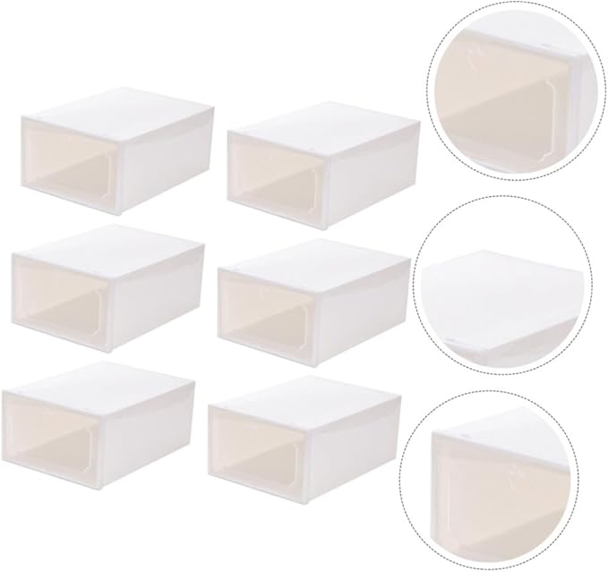INOOMP Creative Shoes Box Large Capacity Drawer-type Shoe Organizer Thickened Plastic Storage Case 6pcs Stackable Storage Boxes for Closet and Home