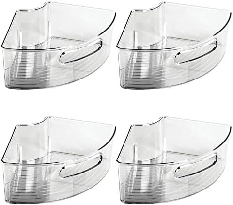 mDesign Plastic Lazy Susan Cabinet Storage Bin with Front Handle for Kitchen Countertop, Pantry, Shelf, Fridge Organization - Hold Food, Drinks, Snacks - Ligne Collection - 4 Pack - Smoke Gray