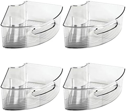 mDesign Plastic Lazy Susan Cabinet Storage Bin with Front Handle for Kitchen Countertop, Pantry, Shelf, Fridge Organization - Hold Food, Drinks, Snacks - Ligne Collection - 4 Pack - Smoke Gray