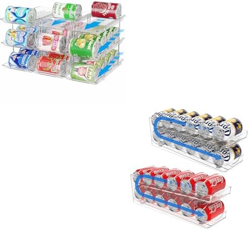 Can Organizer for Pantry Stackable AND Rolling Soda Can Dispenser for Refrigerator Soda Can Organizer