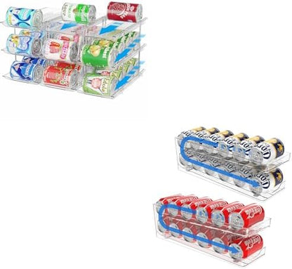 Can Organizer for Pantry Stackable AND Rolling Soda Can Dispenser for Refrigerator Soda Can Organizer