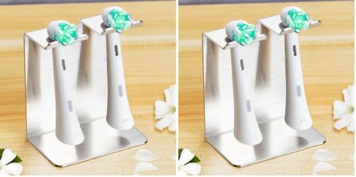 Electric Toothbrush Head Holder, Tooth Brushing Holder, Wall Mounted Toothbrush Holders Shower Bathroom, Self Adhesive or Desktop Tooth Brush Holder Organiser (Silver, Small) (Pack of 2) by WAYASI