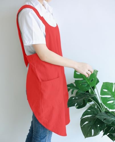 NEWGEM Japanese Cotton Linen Cross Back Cooking Apron for Women Men with Pockets Cute for Baking Kitchen - Image 3