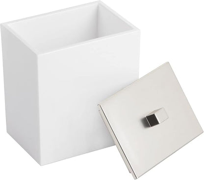 mDesign Plastic Rectangle Apothecary Canister - Organizer for Bathroom Vanity Countertop Shelf Decor - Holds Cotton Swabs, Soap, Makeup, Bath Salts - Lumiere Collection - 2 Pack - White/Brushed Chrome