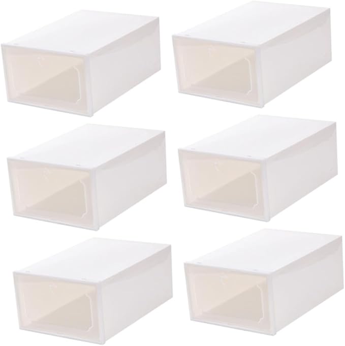 VICASKY Large Plastic Shoe Storage Boxes Set of 6 with Flip- Design Thickened Stackable Organizer for Women’s Shoes Pearl White for Closet and Home
