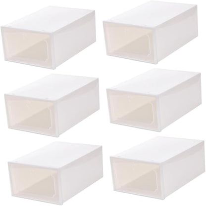 VICASKY Large Plastic Shoe Storage Boxes Set of 6 with Flip- Design Thickened Stackable Organizer for Women’s Shoes Pearl White for Closet and Home