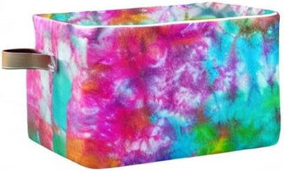 Colorful Tie Dye Pattern Storage Basket Bin, Large Cube Storage Box Canvas Collapsible Storage Organizer for Home Office Closet - 15 L x 11 W x 9.5 H