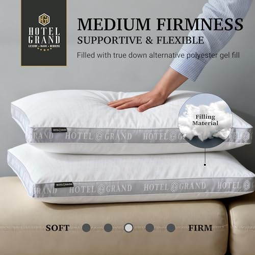 Hotel Grand Luxury Bed Pillows Queen Size Set of 2 Medium Soft, 18”x26” - Image 2