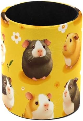 Leather Pen Holder for Desk, Cute Guinea Pigs Flower Pencil Cup Pen Organizer Makeup Brush Holder for Office Home Kids Countertop Desk Accessory Storage by Unknown