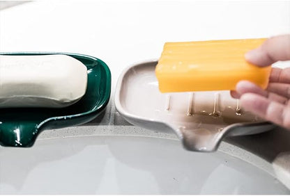 Multi-Color Ceramic Soap Dish for Kitchen or Bathroom, Easy to Clean, Self Draining Soap Holder, Keeps Soap Dry (Yellow)