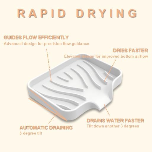 Silicone Soap Dish with Drainer | Quick-Dry Holder for Sponge, Dispenser, Scrubber, Bottle and Cup | for Kitchen, Shower and Bathroom (White, Small, 2-Pack)