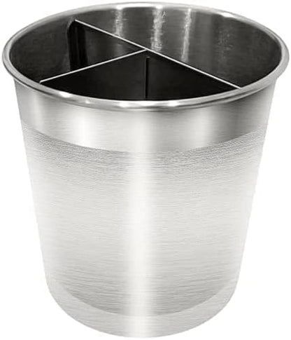 Cooler Kitchen Rotating Extra Large Stainless Steel Utensil Holder Caddy with Sturdy No-Tip Weighted Base, Removable Divider, and Gripped Insert Bottom -Dishwasher Safe Metal Cooking Utensil Holder