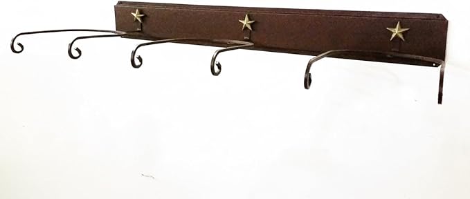 3-Hat Cowboy Hat Rack – Crown Down Wall Mount – Rust Finish with Gold Stars – American Made Steel