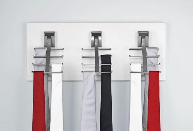 TAG Hardware Premium Space Saving Eight Tie Storage Hook Cleat Mount Organizer Rack for Home and Business (Slate)