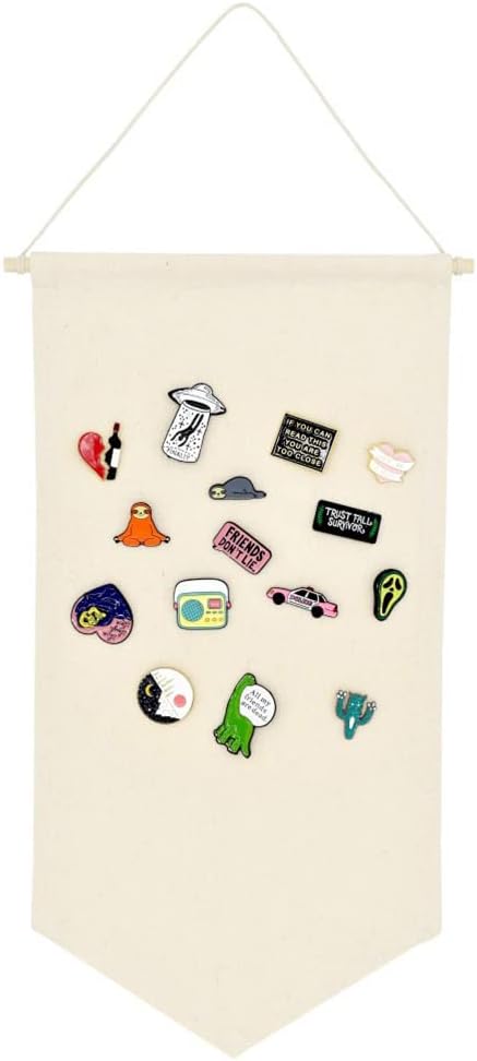 Wall Hanging Brooch Jewelry Storage Case Canvas Display Stand Enamel Pin Display Banner Holder Earrings Necklace Glitter Pin Collection Organizer (Black+Burlywood)