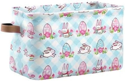 Large Storage Basket Easter Bunnies and Eggs Foldable Storage Box Organizer Bins with Handles for Bedroom Home Office