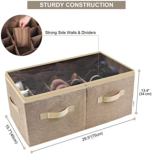 Moteph Shoe Organizer for Closet - Shoe Storage Organizer for Closet Organization with Clear Cover & Adjustable Dividers, Shoe Rack & Basket - (Light Brown, Large - 24 Pairs)