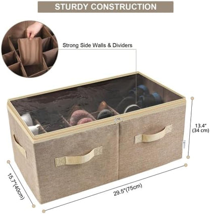 Moteph Shoe Organizer for Closet - Shoe Storage Organizer for Closet Organization with Clear Cover & Adjustable Dividers, Shoe Rack & Basket - (Light Brown, Large - 24 Pairs)