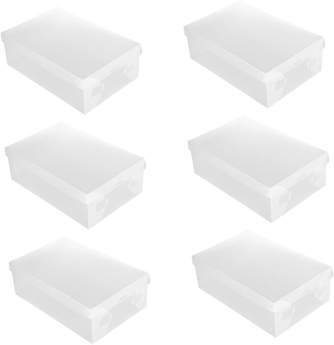 PRETYZOOM 6pcs Shoe Storage Boxes with Flip-top Lids Large 33x20x12cm White Plastic Shoe Containers for Home Dustproof Organization