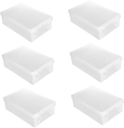 PRETYZOOM 6pcs Shoe Storage Boxes with Flip-top Lids Large 33x20x12cm White Plastic Shoe Containers for Home Dustproof Organization