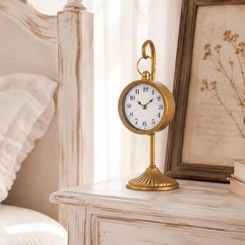 Vintage Gold Metal Table Clock, Small Farmhouse Table Clock, Silent Battery Operated Non-Ticking Desk and Shelf Clocks for Living Room, Kitchen, Shelf, Bedroom Decor - Image 7