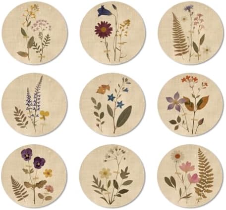 ANATTASOUL Vintage Flowers & Plants Wooden Coasters Set of 9 Bulk(3.9") by ANATTASOUL