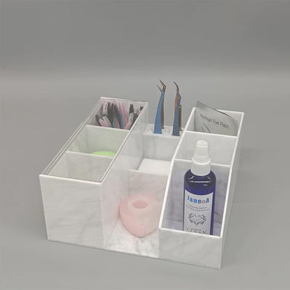 Eyelash Beauty Organizer, Acrylic Eyelash Grafting Tool Storage Beauty Tool W/Tweezers Holder Display Boxes for Home Eyelash Salon (Marble White)