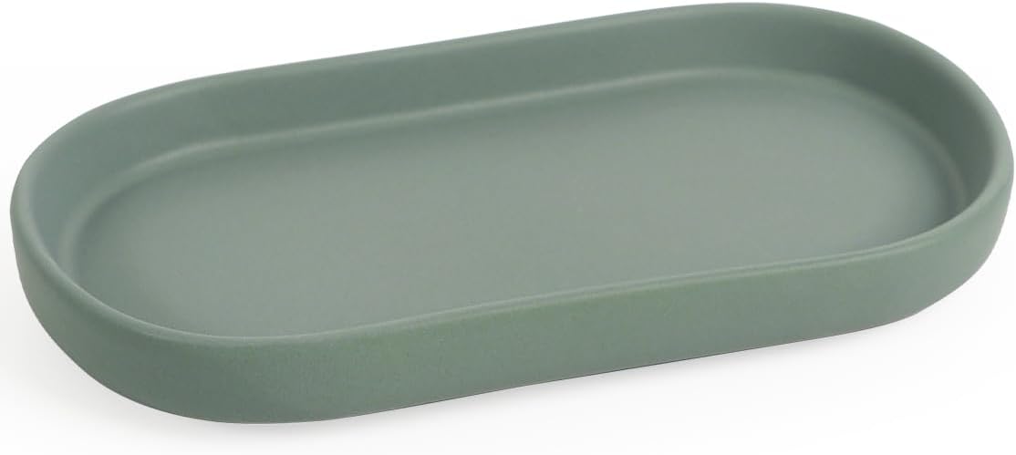 INGOFIN 7" Ceramic Bathroom Vanity Tray- Bathroom Organizer Countertop Tray for Perfume, Jewelry, Candles, Small Kitchen Counter Soap Tray, Decorative for Bathroom Vanity, Toilet Tank, Green