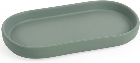 INGOFIN 7" Ceramic Bathroom Vanity Tray- Bathroom Organizer Countertop Tray for Perfume, Jewelry, Candles, Small Kitchen Counter Soap Tray, Decorative for Bathroom Vanity, Toilet Tank, Green