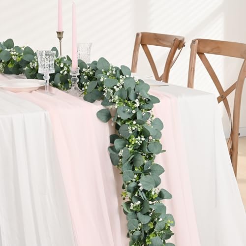 Waipfaru 8Pcs Eucalyptus Garland, 5.9FT Greenery Garland, Green Garland with Flowers, Artificial Faux Silver Dollar Eucalyptus Leaves Vines for Table Home Wedding Mantle Party Indoor Outdoor Decor - Image 5