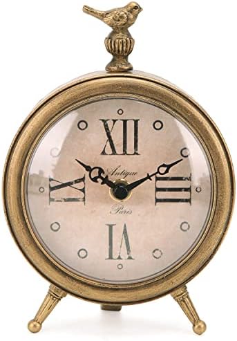 NIKKY HOME Vintage Table Clock with Bird Decorative Desk Metal Table Clocks by NIKKYHOME