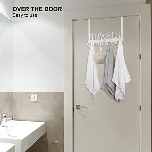 Over The Door Hooks, Towel Rack for Bathroom Towel Holder for Hanging Heavy Duty, Wall Mount Towel Hanger with 8 Hooks for Bedroom Bathroom Kitchen Towels,White - Image 5