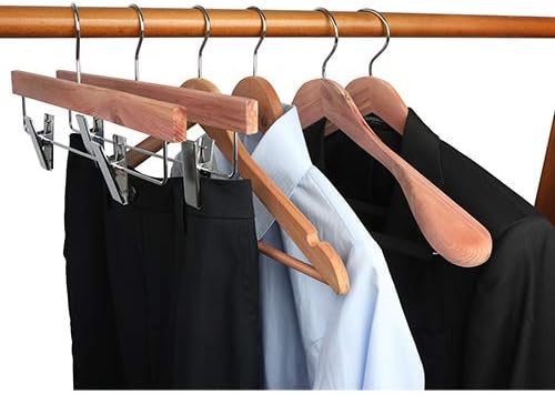 TOPIA HANGER Unfinished American Red Cedar Wood Coat Suit Hangers, Luxury Wooden Jacket Clothes Hangers, Wide Shoulder with Black Padded Pant Bar- 360°Flexible Hook, 4 Pack- Natural- CT07W