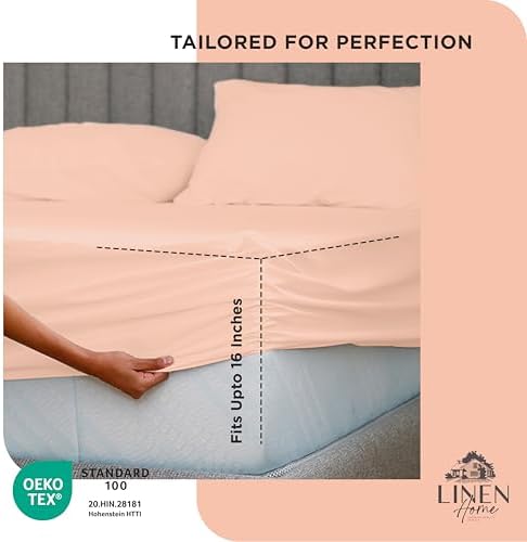 Linen Home 100% Cotton Percale Twin Size Fitted Sheet only Tropical Peach - Image 3