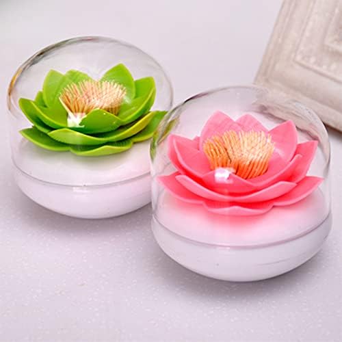 Bloss QTip Cotton Swab Holder Set - Lotus Toothpick Organizer Bathroom Decor Vanity Canister - 2 Pack (Green + Pink)