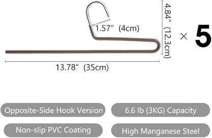 SHIMOYAMA Space Saving Pant Hangers, 5 Pack, Semi-Open Trouser Hanger for Jeans & Pants, Single Rod Closet Organizer for Slacks, Khakis (Chocolate Brown)