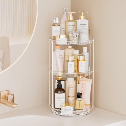 360 Rotating Makeup Organizer, Skincare Perfume Holder, 3 Tier 9inch, Clear - Image 3