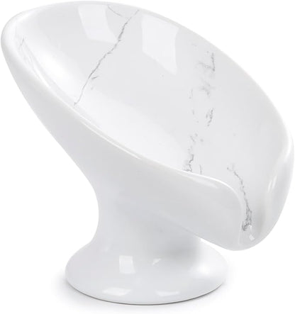 Small Soap Dish, Self Draining Bar Soap Holder for Bathroom Sink, Leaf Shaped Drainage Ceramic with Marble-Pattern Finish, Decorative Soap Dish, No Suction Cup, ANTIS'S HOME