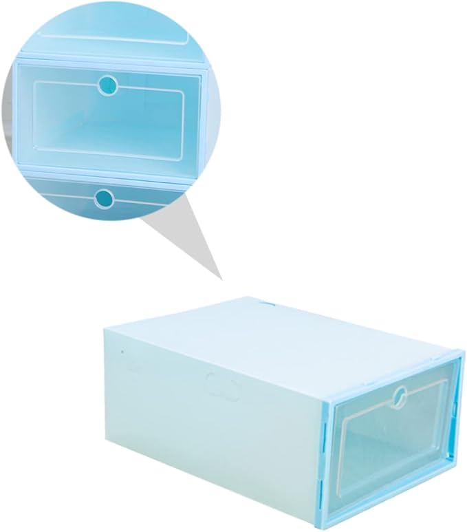 6pcs Stackable Transparent Shoes Organizer Breathable Drawer-type Shoe Storage Box Space-saving Container for Closet Entryway and Bedroom Round Center Blue