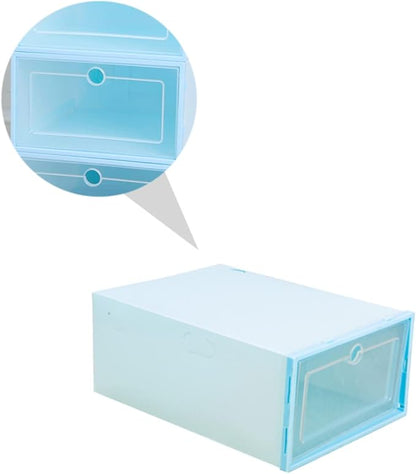 6pcs Stackable Transparent Shoes Organizer Breathable Drawer-type Shoe Storage Box Space-saving Container for Closet Entryway and Bedroom Round Center Blue