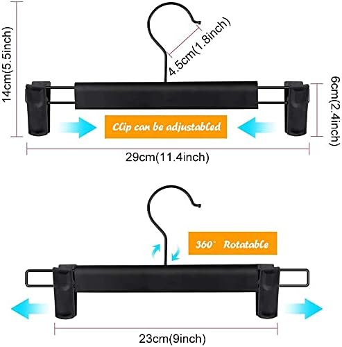 Skirt Hangers，Pants Hangers with Clips，360 ° Swivel Hooks Space Saving Hangers for Pants, Skirts, Clothes, Jeans (20Pack, Black)