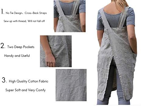 Larmliss Women's Pinafore Square Apron Baking Cooking Gardening Works Cross Back Cotton/Linen Blend Dress with 2 Pockets - Image 3