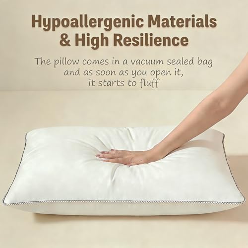 Luxury Down Feather Pillow Set of 2 - Queen/King Bed Pillows for Sleeping with Premium 100% Cotton Cover (Queen) - Image 3