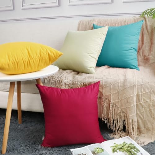 Thmyo 4-Pack 100% Cotton Comfortable Solid Decorative Throw Pillow Case, Square Cushion Cover Pillowcase Sublimation Blank Pillow Covers DIY Throw Pillowcase for Sofa (26x26 inch/ 66x66cm,Green) - Image 3
