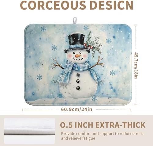 Snowman Super Absorbent Dish Drying Mat, 18x24 Inch, Winter Blue Snowflake Dish Drainer Rack, Large, Microfiber Dry Mat, Christmas Kitchen Accessory - Image 2