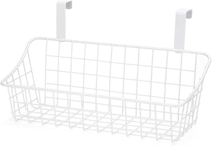 Basket with Hook Grid Storage Basket, Hang It Behind a Door or on a Railing, Over The Cabinet Door, White