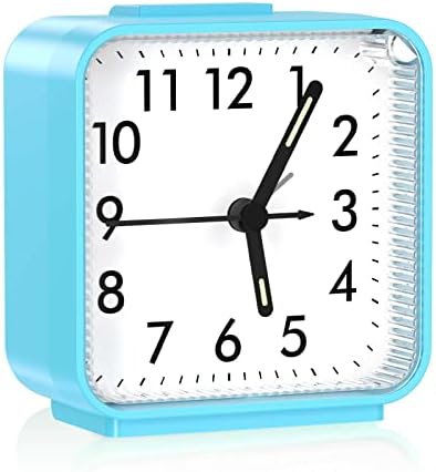Analog Alarm Clock, Bedside Clocks Battery Powered, Silent Non Ticking Travel Clock with Night Light, Snooze, Easy Set, Clock for Heavy Sleepers Kids Elder Travel Bedroom Office Blue by JXTZ