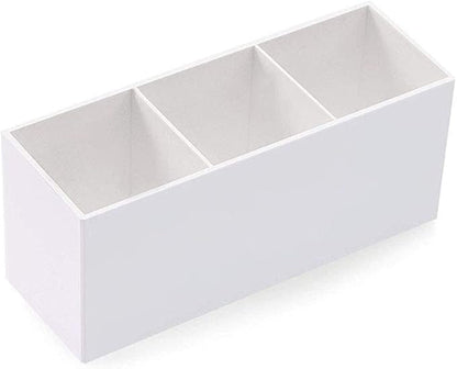 AKOAK 1 Pack Black and White Three Grid desktop Storage Box, Girl Makeup Brush Lipstick Eyebrow Pencil Display Stand, Office Pen Holder, Dressing Table, Bathroom Makeup Tool Storage Box (White)
