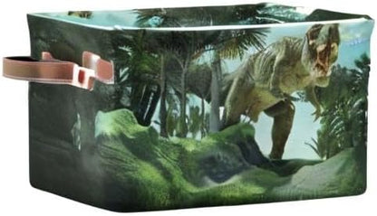AUUXVA Storage Basket Giant Jurassic Dinosaur Storage Cube Box Durable Canvas Collapsible Toy Basket Organizer Bin with Handles for Shelf Closet Bedroom Home Office